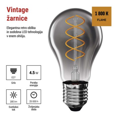 LED žarnica DECO SMOKED A60 / E27 / 4,5 W (19 W) / 180 lm / flame