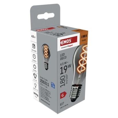 LED žárovka DECO SMOKED A60 / E27 / 4,5 W (19 W) / 180 lm / flame