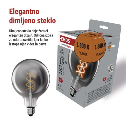 LED žarnica DECO SMOKED G125 / E27 / 4,5 W (19 W) / 180 lm / flame