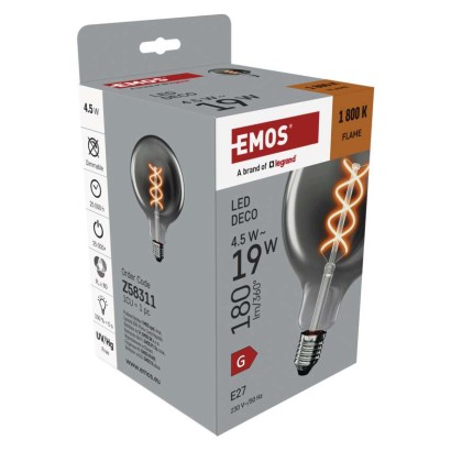 LED Lampe DECO SMOKED G125 / E27 / 4,5 W (19 W) / 180 lm / flame
