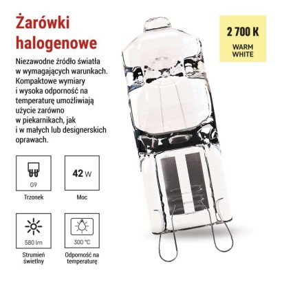 Żarówka halogenowa JC 42W G9 ciepła biel
