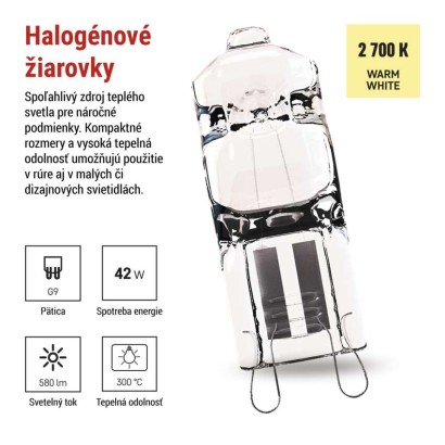 Halogénová žiarovka JC 42W G9 teplá biela 300 °C