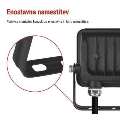 LED reflektor GLARO 10W, črni, IP65, 1000 lm, nevtralna bela