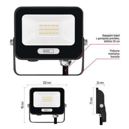 LED reflektor GLARO 10W, črni, IP65, 1000 lm, nevtralna bela