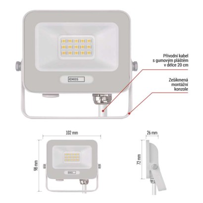 LED reflektor GLARO 10W, bílý, IP65, 1000 lm, neutrální bílá