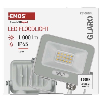 LED reflektor GLARO 10W, bílý, IP65, 1000 lm, neutrální bílá