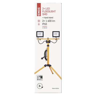 LED reflektor HOBBY SLIM 2x 20,5W + trojnožka, černý/žlutý, neutrální bílá