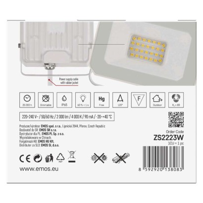 LED reflektor SIMPO 20W, bílý, IP65, 2000 lm, neutrální bílá