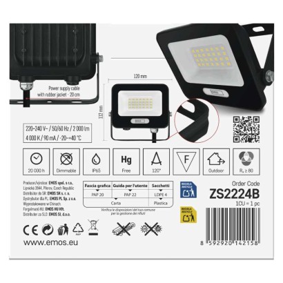 LED reflektor GLARO 20W, černý, IP65, 2000 lm, neutrální bílá