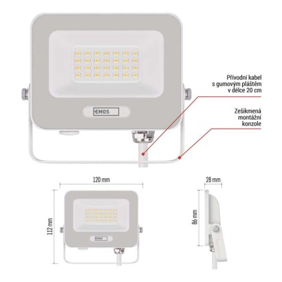 LED reflektor GLARO 20W, bílý, IP65, 2000 lm, neutrální bílá