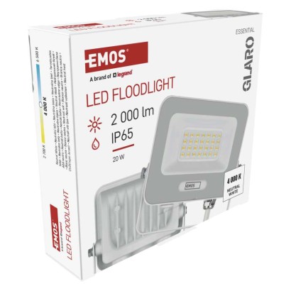 LED reflektor GLARO 20W, bílý, IP65, 2000 lm, neutrální bílá