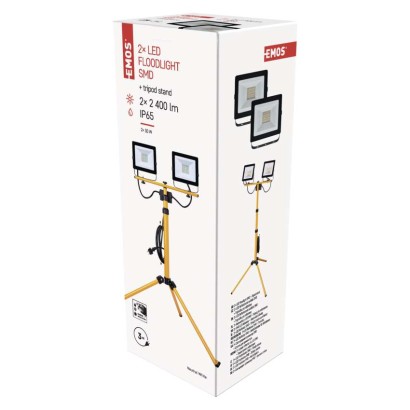 LED reflektor HOBBY SLIM 2x 30W + trojnožka, černý/žlutý, neutrální bílá