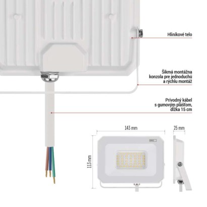 LED reflektor SIMPO 30W, biely, IP65, 3000 lm, neutrálna biela
