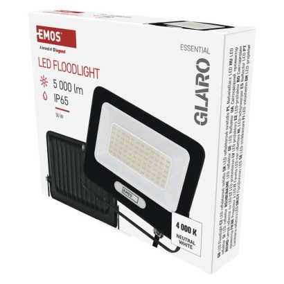 LED reflektor GLARO 50W, černý, IP65, 5000 lm, neutrální bílá
