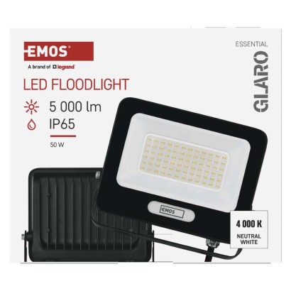 LED reflektor GLARO 50W, černý, IP65, 5000 lm, neutrální bílá
