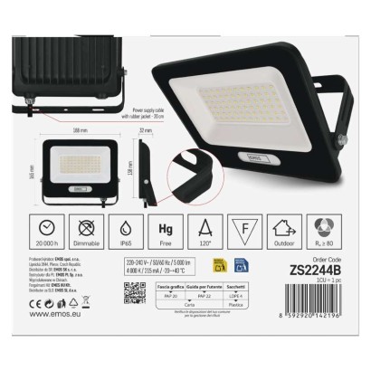 LED reflektor GLARO 50W, černý, IP65, 5000 lm, neutrální bílá