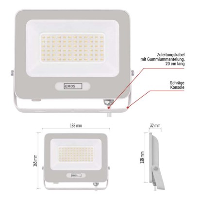 LED reflektor GLARO 50W, weiß, IP65, 5000 lm, neutralweiß
