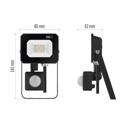 LED reflektor SIMPO s pohybovým čidlem, 10 W, černý, neutrální bílá