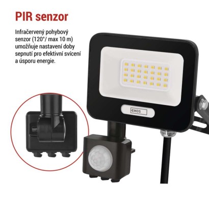 LED reflektor GLARO s pohybovým čidlem, 20 W, černý, IP54, 2000 lm, neutrální bílá