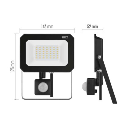 LED reflektor SIMPO s pohybovým čidlem, 30 W, černý, neutrální bílá