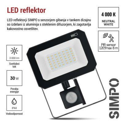 LED reflektor SIMPO PIR 30 W nevtralna bela
