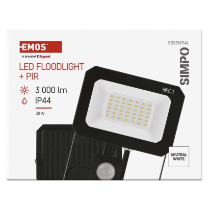LED reflektor SIMPO s pohybovým čidlem, 30 W, černý, neutrální bílá