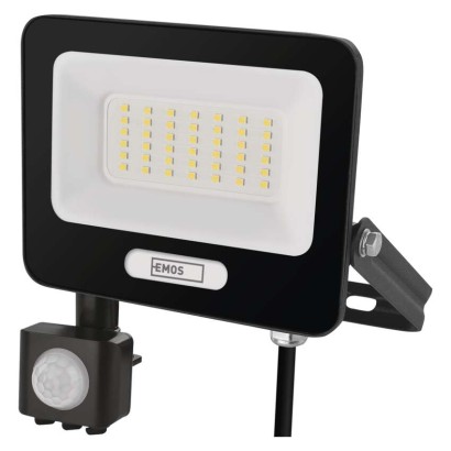 LED reflektor GLARO s pohybovým čidlem, 30 W, černý, IP54, 3000 lm, neutrální bílá