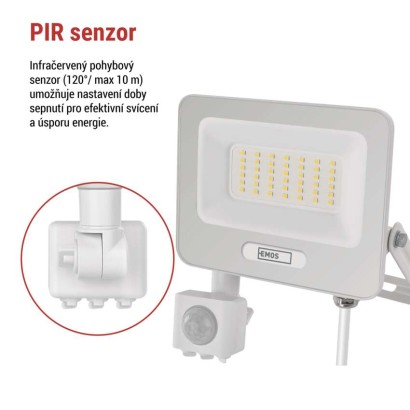 LED reflektor GLARO s pohybovým čidlem, 30 W, bílý, IP54, 3000 lm, neutrální bílá