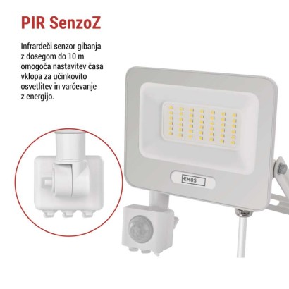 LED reflektor GLARO PIR 30 W, bel, IP54, 3000 lm, nevtralna bela