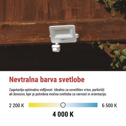 LED reflektor GLARO PIR 30 W, bel, IP54, 3000 lm, nevtralna bela