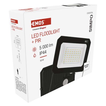LED reflektor SIMPO s pohybovým čidlem, 50 W, černý, neutrální bílá