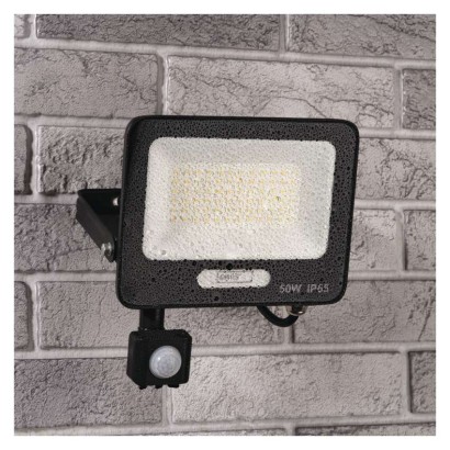 LED reflektor GLARO s pohybovým čidlem, 50 W, černý, IP54, 5000 lm, neutrální bílá
