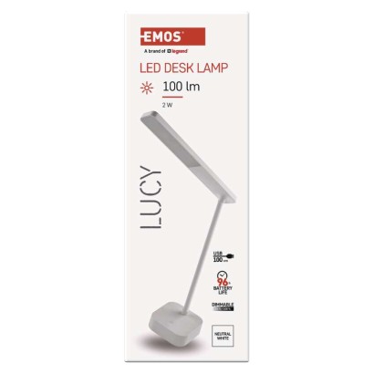 LED stolní lampa LUCY, nabíjecí, bílá