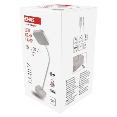 LED stolní lampa EMILY, nabíjecí, bílá