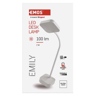 LED stolní lampa EMILY, nabíjecí, bílá