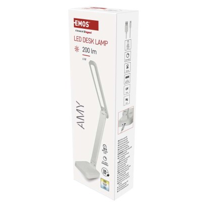 LED stolní lampa AMY, nabíjecí, bílá