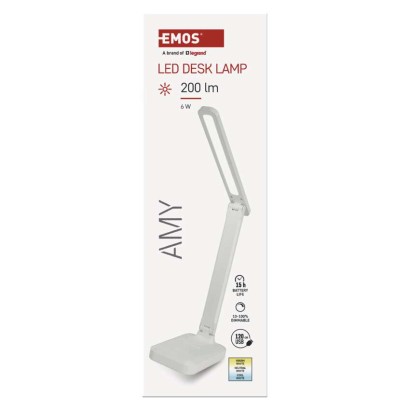 LED stolní lampa AMY, nabíjecí, bílá