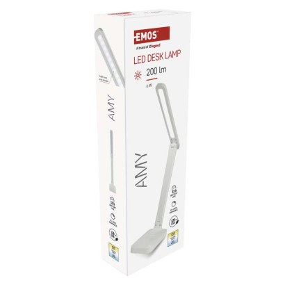 LED stolní lampa AMY, nabíjecí, bílá