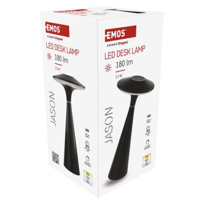 LED stolní lampa JASON, nabíjecí, černá