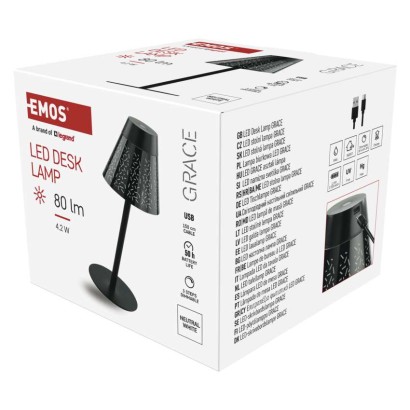 LED stolní lampa GRACE, nabíjecí, černá