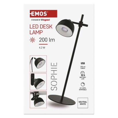 LED stolní lampa SOPHIE, nabíjecí, černá