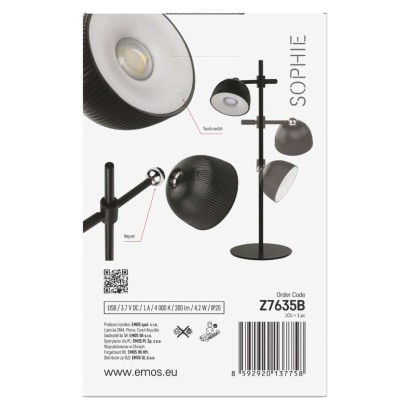 LED stolní lampa SOPHIE, nabíjecí, černá