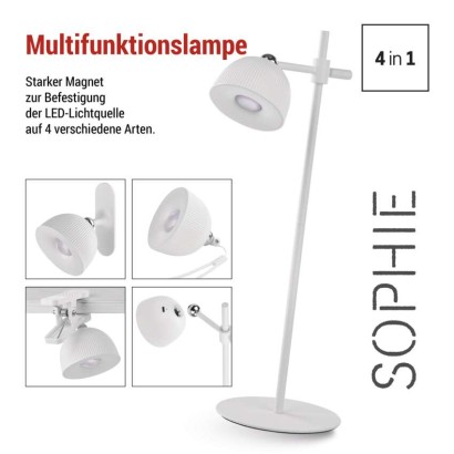 LED Schreibtischlampe SOPHIE, wiederaufladbar, weiss