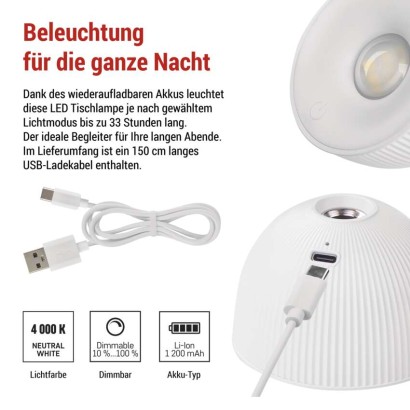 LED Schreibtischlampe SOPHIE, wiederaufladbar, weiss
