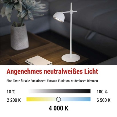 LED Schreibtischlampe SOPHIE, wiederaufladbar, weiss