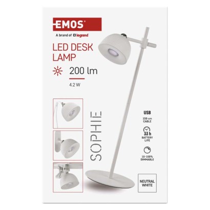 LED stolní lampa SOPHIE, nabíjecí, bílá