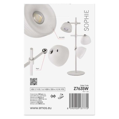 LED stolní lampa SOPHIE, nabíjecí, bílá