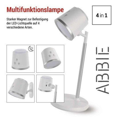 LED Schreibtischlampe ABBIE, wiederaufladbar, weiss