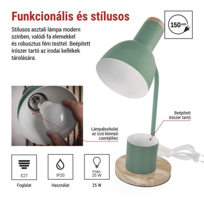 EMOS Poppy asztali lámpa E27 IP20, zöld