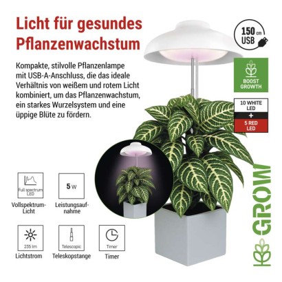 Pflanzenlampe LED Vollspektrum, 15 LEDs, für Innenräume, mit Zeitschaltuhr